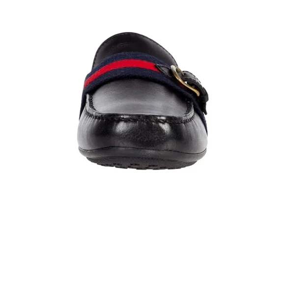 Polo Ralph Lauren Leather Riali Men's Black Loafers w/ Red and Blue Accents NWOT - Picture 2 of 8